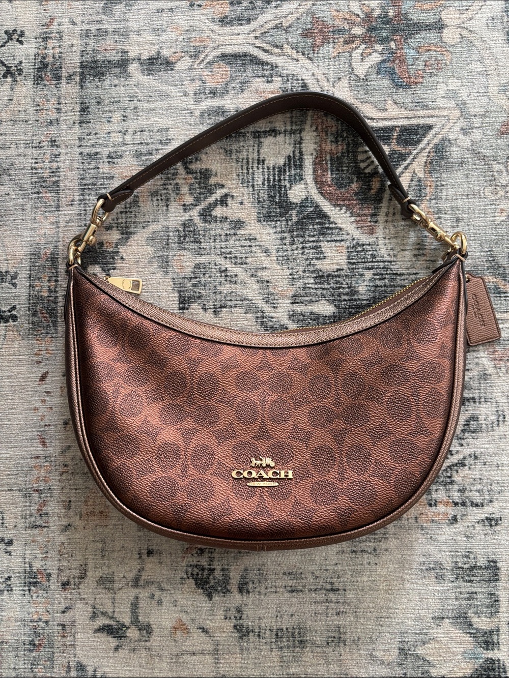 Coach Metallic chocolate Brown Crescent Shoulder Aria purse